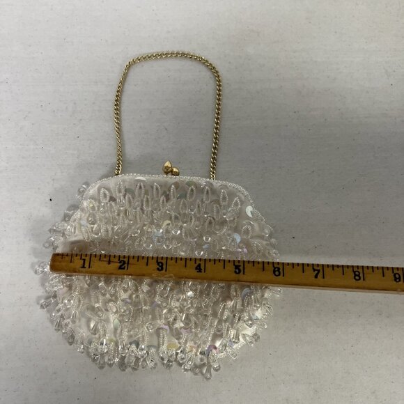 Vintage Looped Beads White Purse Hong Kong Gold Short Strap Chain - Picture 4 of 6